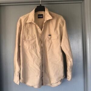 Wrangler Western Shirt Men 2XL Beige Cotton Pearl Snap Rodeo Cowboy Long Sleeve